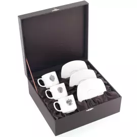 Трио кофейных чашек из фарфора "Эпохи" с серебряными накладками